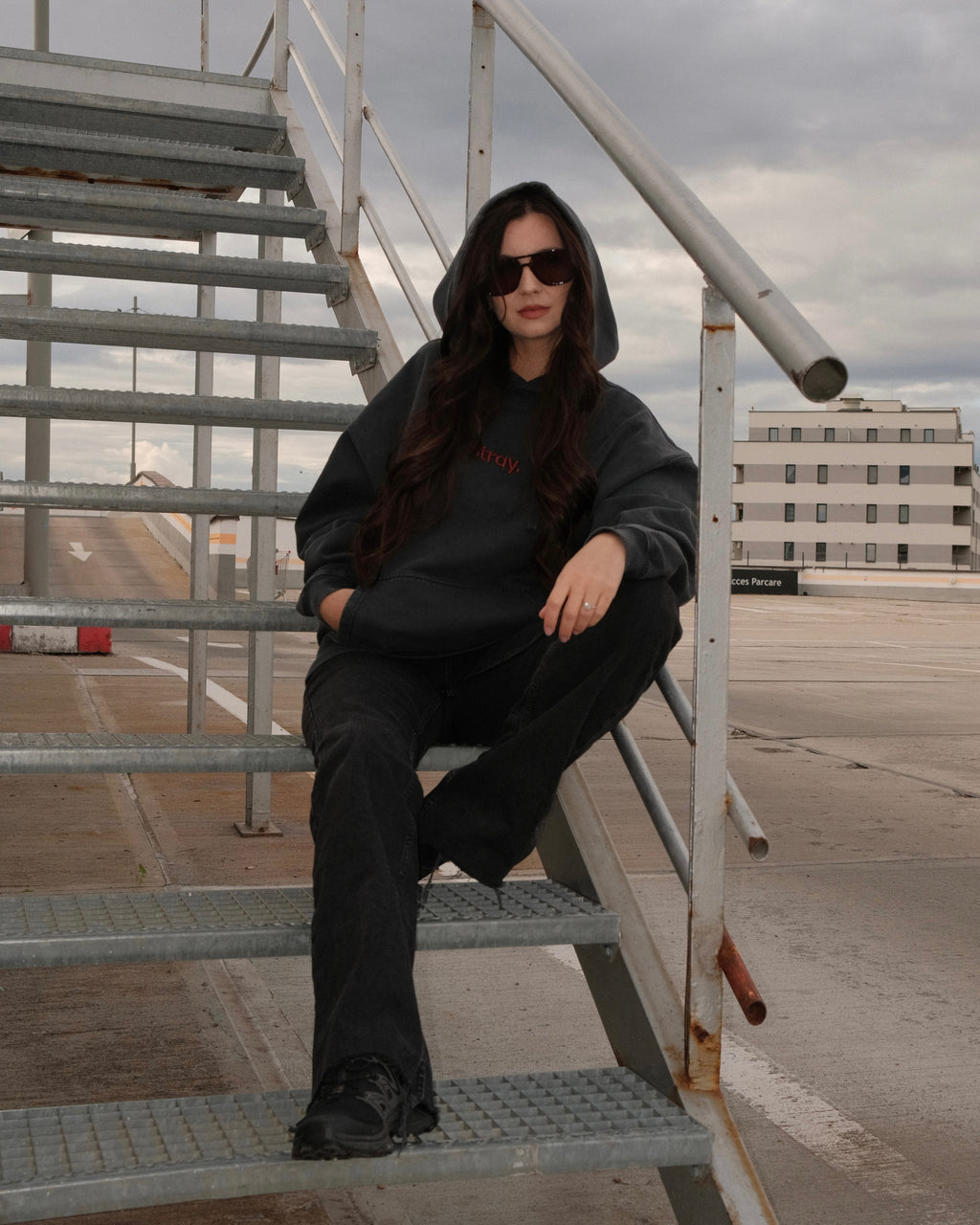 Embroidered Logo Hoodie – Vintage Black