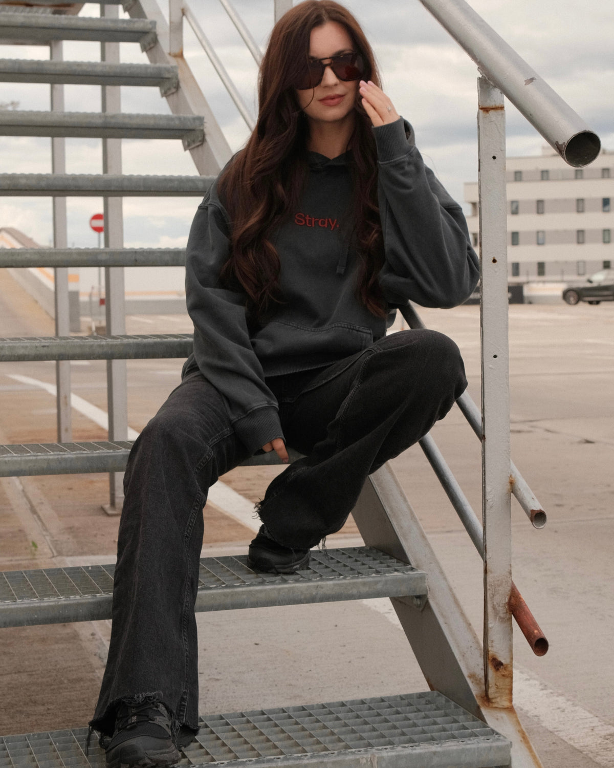 Embroidered Logo Hoodie – Vintage Black