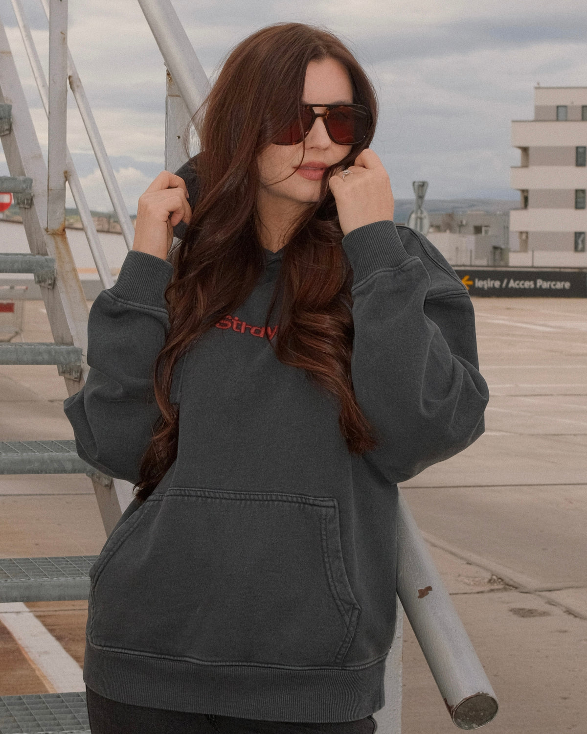 Embroidered Logo Hoodie – Vintage Black