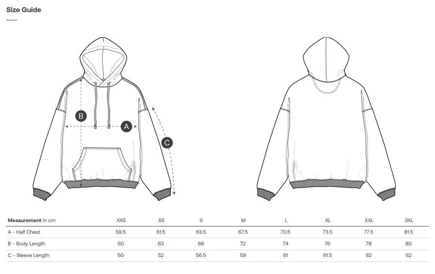 Size chart enlarged